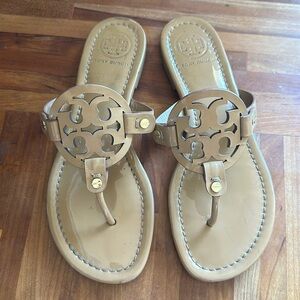 Tory Burch Logo Sandals patent nude